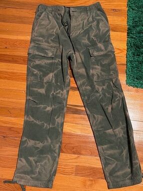 BDG Olive Green Corduroy Cargo Pants with Tie Cuffs